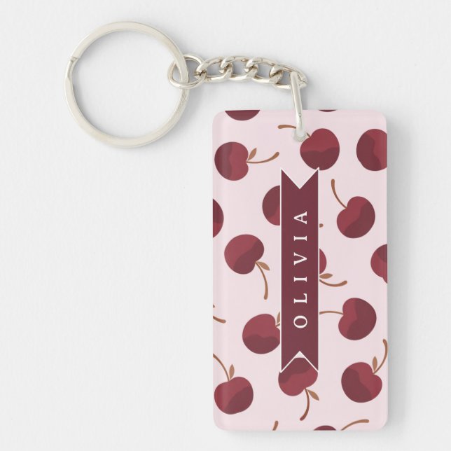 Personalized Aesthetic Cherry Pattern Name Gift Key Ring (Front)