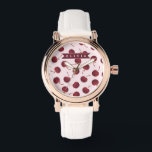 Personalized Aesthetic Cherry Pattern Name Gift Watch<br><div class="desc">This collection of adorable cherry patterns is one of those small, everyday pleasures that just make people smile. This design is whimsical, cozy, and effortlessly fashionable with its soft pink backdrop, strewn cherries, and personalized name accents. It's the kind of pattern that makes a desk, a purse, or a comfortable...</div>