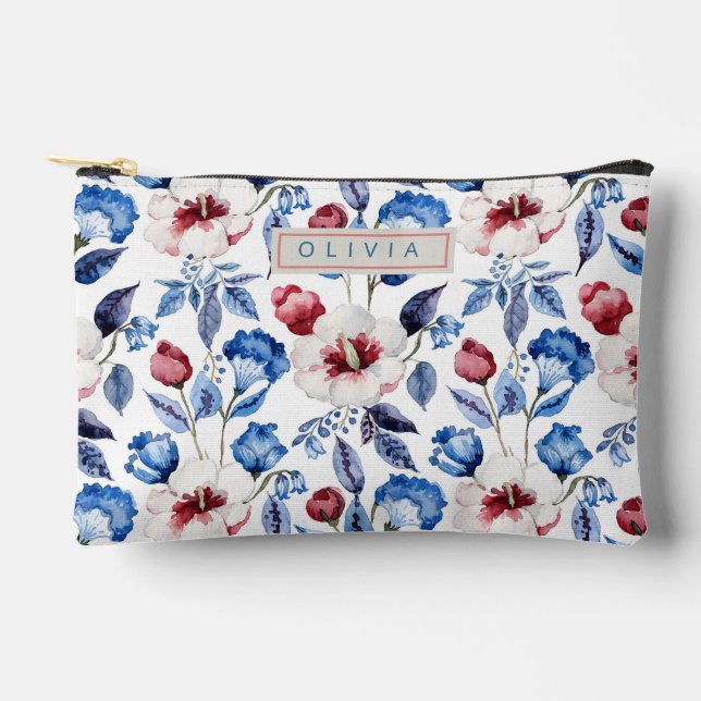 Personalized Aesthetic Patriotic Wildflowers Accessory Pouch (Front)