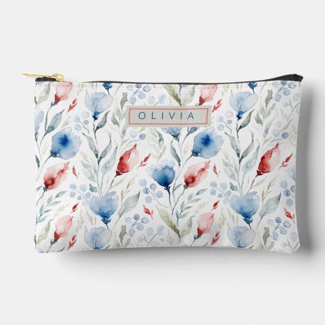 Personalized Aesthetic Patriotic Wildflowers Accessory Pouch (Front)