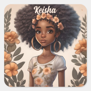 Personalized African American Girl Sticker