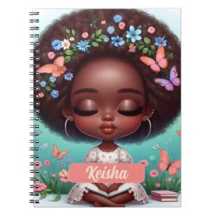 Personalized African American Girl with florals Notebook