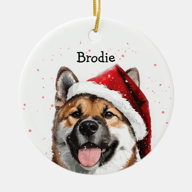Personalized Akita Christmas Ceramic Tree Decoration (Front)