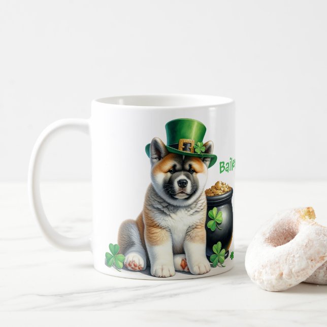 Personalized Akita St. Patty's Day Coffee Mug (With Donut)