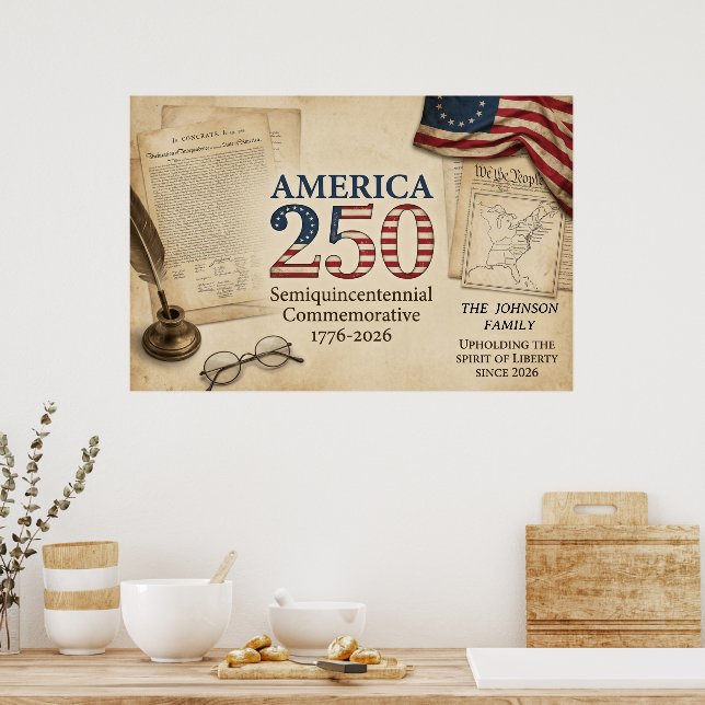 Personalized America 250 Years Family Heritage Poster (Kitchen)