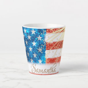 Personalized American Flag  4th of July Latte Mug