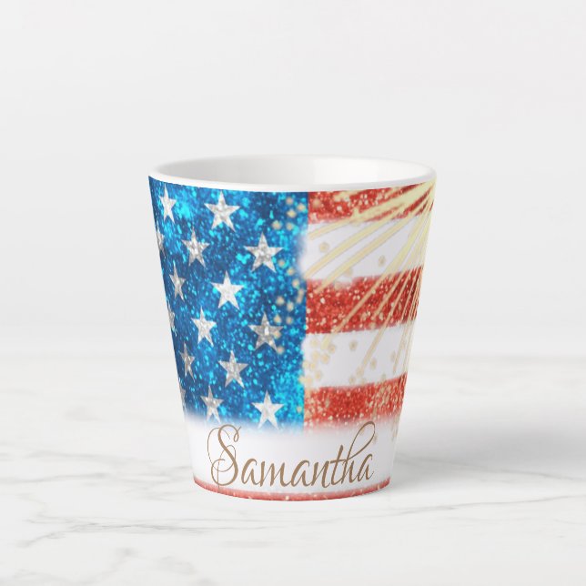 Personalized American Flag  4th of July Latte Mug (Front)