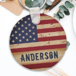 Personalized American Flag Rustic Wood Patriotic Key Ring<br><div class="desc">USA American Flag keychain in a distressed worn rustic wood design. Show your American pride and add a fun game to your 4th of July party or give a special gift with this USA American Flag keychain in a distressed worn grunge design. This united states of america flag keychain design...</div>