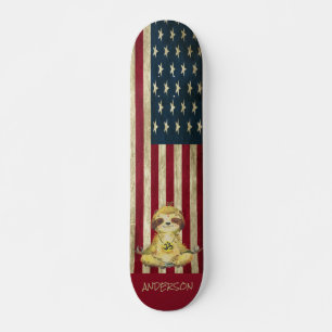 Personalized American Peace Sloth Skateboard