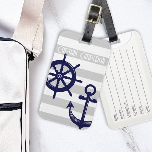 Personalized Anchor and Boat Helm Wheel Nautical Luggage Tag