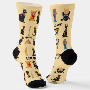Personalized Ancient Egyptian Cat Socks & Pyramids