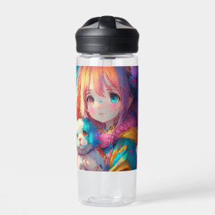 Personalized Anime Girl with Puppy Water Bottle