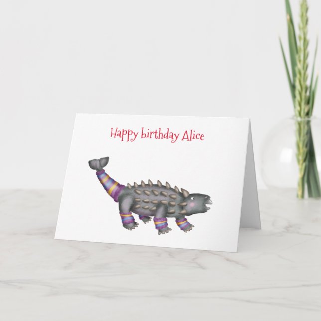 Personalized Ankylosaurus birthday card (Front)
