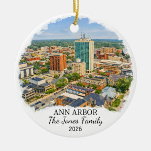 Personalized Ann Arbor Ornament, Custom Michigan Ceramic Tree Decoration