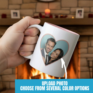 Personalized Anniversary Custom Photo Heart Pink Two-Tone Coffee Mug