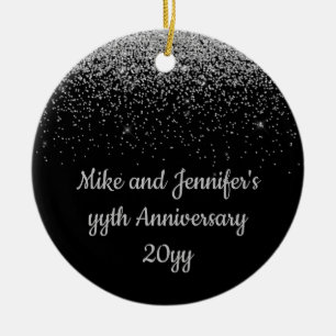 Personalized Anniversary Gift Black Silver Present Ceramic Tree Decoration