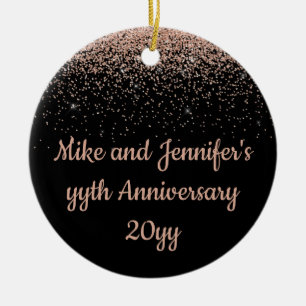 Personalized Anniversary Present Black Rose Gold Ceramic Tree Decoration