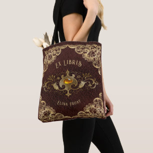 Personalized Antique Ex Libris Ornament Polyester Tote Bag