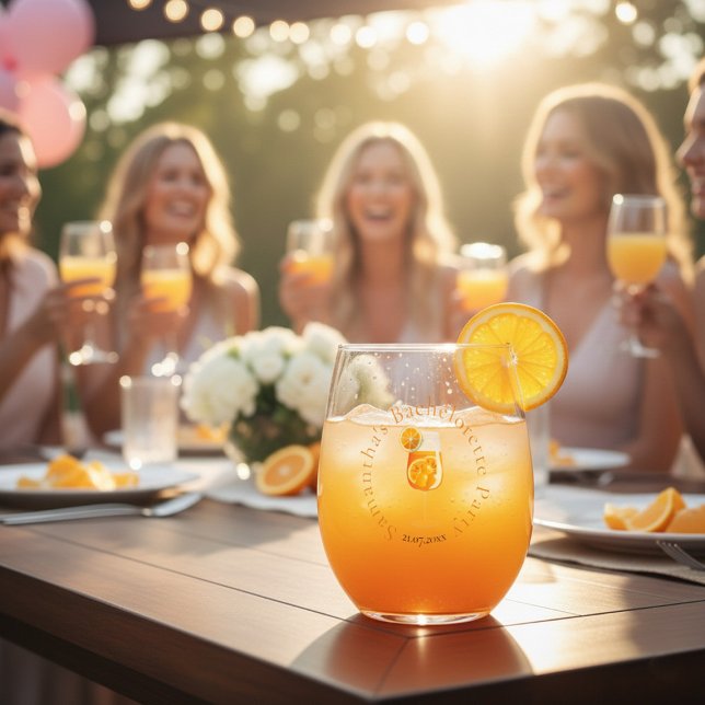 Personalized Apperol Bachelorette Party  Stemless Wine Glass (Creator Uploaded)