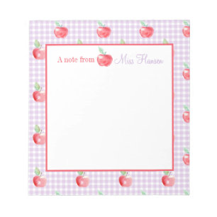 Personalized Apple Lavender Gingham Teacher  Notepad