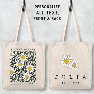 Personalized April Birth Flower Bag, Custom Tote Bag