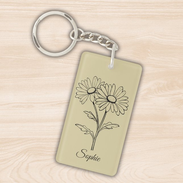 Personalized April Birth Flower Daisy Keychain (Creator Uploaded)