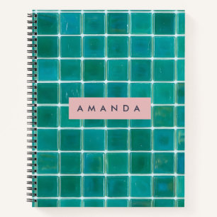Personalized Aqua Blue Glass Mosaic Tile Notebook