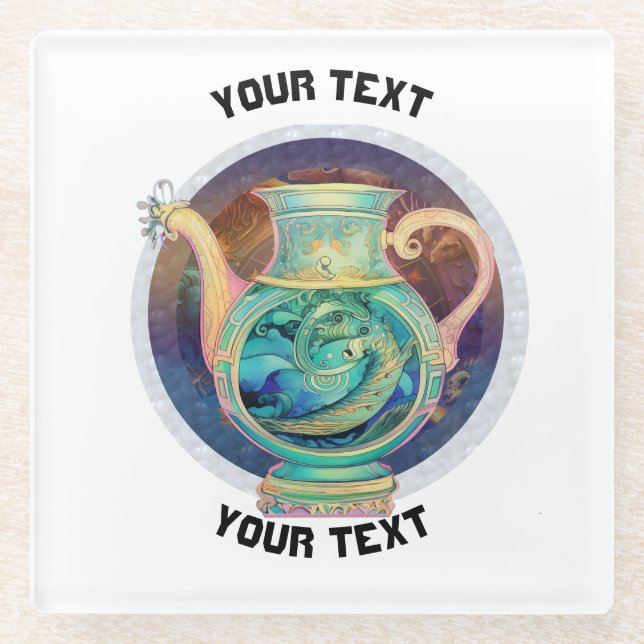 PERSONALIZED Aquarius ZODIAC SIGN  Glass Coaster (Front)