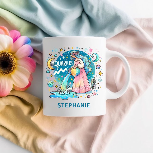 Personalized Aquarius Zodiac Water Bearer  Coffee Mug (Personalized Aquarius Zodiac Water Bearer Coffee Mug)