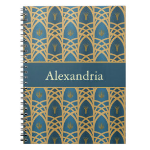 Personalized Art Deco Teal & Gold Geometric Name  Notebook