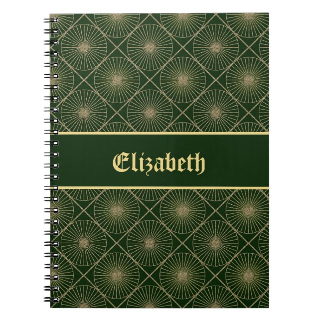 Personalized Art Deco Teal & Gold Geometric Name  Notebook (Front)