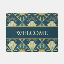 Personalized Art Deco Teal & Gold Welcome