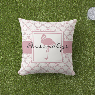Personalized Art Deco Wave Patten Pink Flamingo Cushion