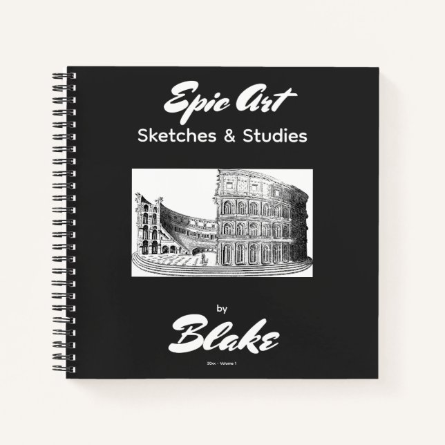 Personalized Art Sketchbook 2 Sketches Black White Notebook (Front)