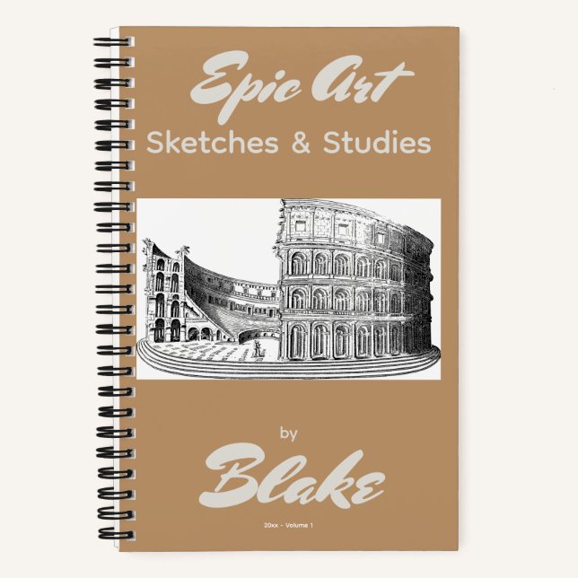 Personalized Art Sketchbook 2 Sketches Caramel Notebook (Front)