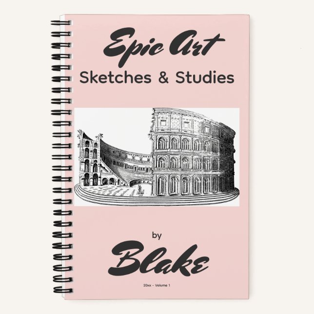 Personalized Art Sketchbook 2 Sketches Pink Black Notebook (Front)