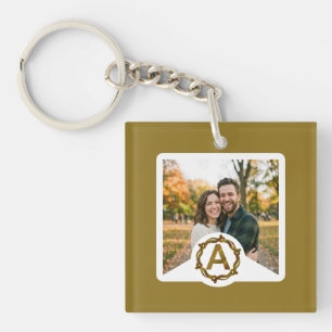 Personalized Artisan Monogram A   Wood Frame Key Ring