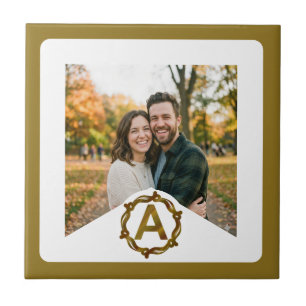 Personalized Artisan Monogram A   Wood Frame Tile