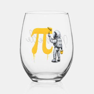 Personalized Astronaut Painting Pi Symbol Pi Day Stemless Wine Glass