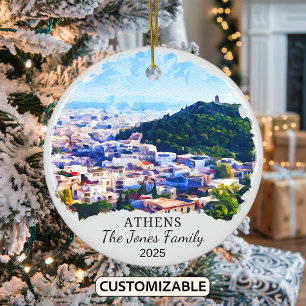 Personalized Athens Ornament, Greece Gift Ceramic Tree Decoration