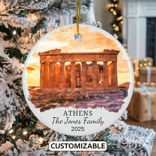 Personalized Athens Ornament, Greece Gift Ceramic Tree Decoration