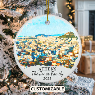 Personalized Athens Ornament, Greece Gift Ceramic Tree Decoration
