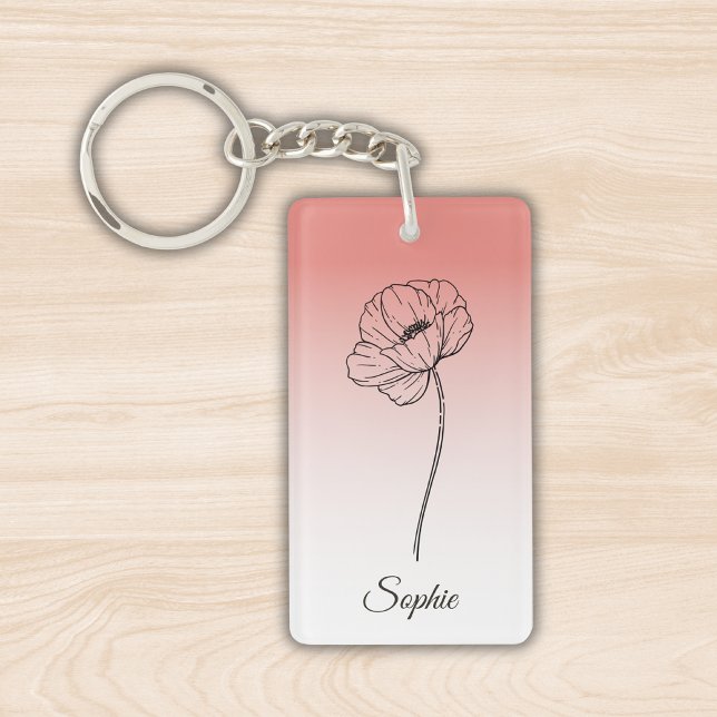 Personalized August Birth Flower Keychain - Poppy (Creator Uploaded)