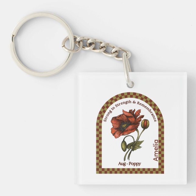 Personalized August Birth Month Flower  Key Ring (Front)