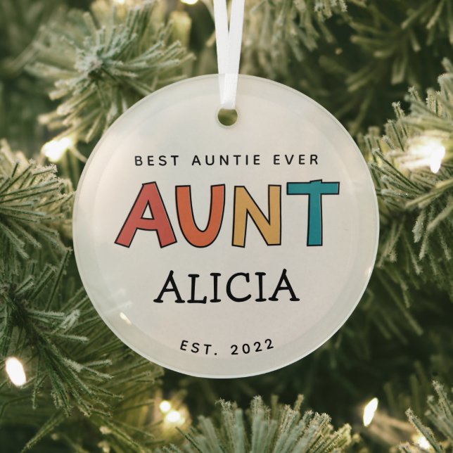 Personalized Aunt Retro Gift Best Auntie Ever Cute Glass Tree Decoration (Insitu)