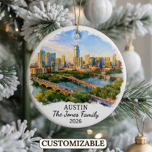 Personalized Austin Ornament, Custom Texas Ceramic Tree Decoration