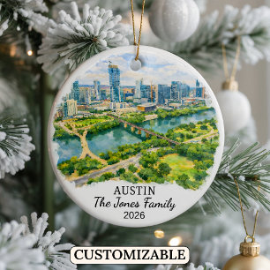Personalized Austin Ornament, Custom Texas Ceramic Tree Decoration