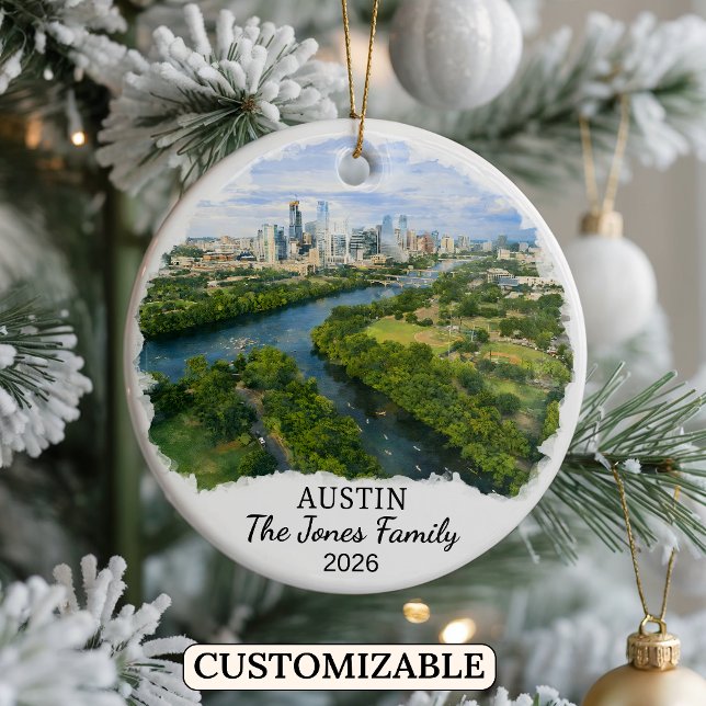 Personalized Austin Ornament, Custom Texas Ceramic Tree Decoration (Creator Uploaded)