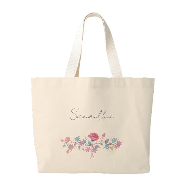 Personalized autism Puzzle rose shopping tote bag (Personalized autism Puzzle rose shopping tote bag)