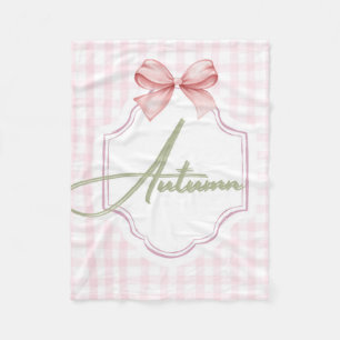 Personalized Autumn Baby Girl Nursery Bow&Gingham Fleece Blanket